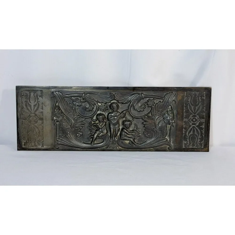 Antique Decorative Relief Panel Continental Neoclassical Cherub Music Bronze